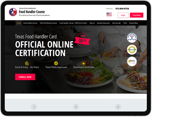 Only $6.99 - Texas food handlers card – get food handlers card online – take food handlers card test – American Course Academy